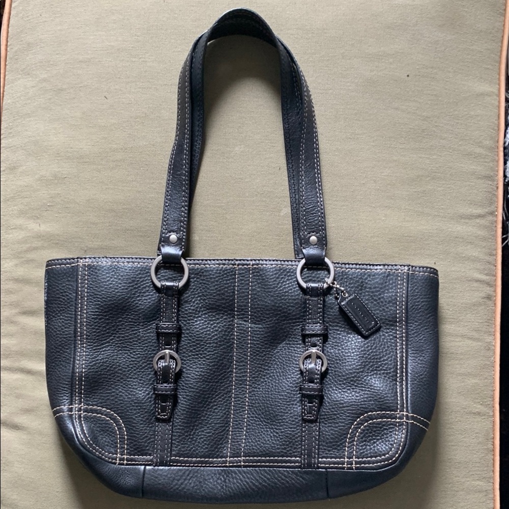 Coach Black Leather Shoulder Bag with Silver Hardware